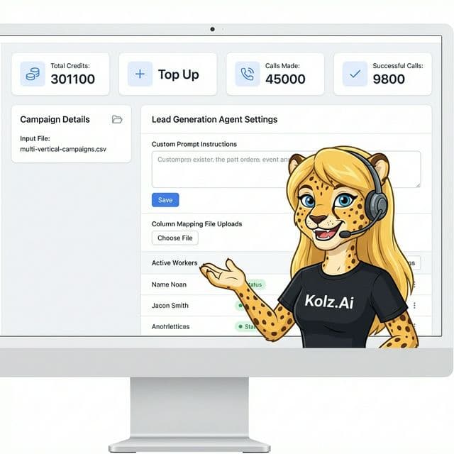 Kolz AI Lead Generation Dashboard UI showing massive campaign results and hot lead scoring